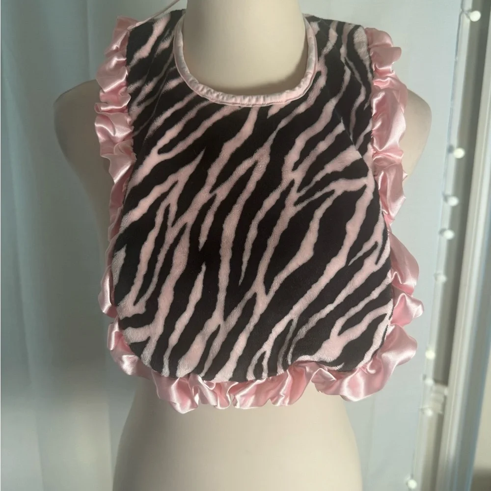 Little Yellow Chick Zebra Print Bib with Pink Ruffles